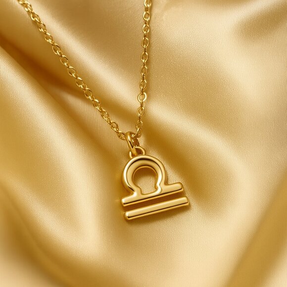 Gold Libra Necklace — Zodiac Pendant Jewelry, Elegant Astrology Gift for Her - Picture 1 of 8